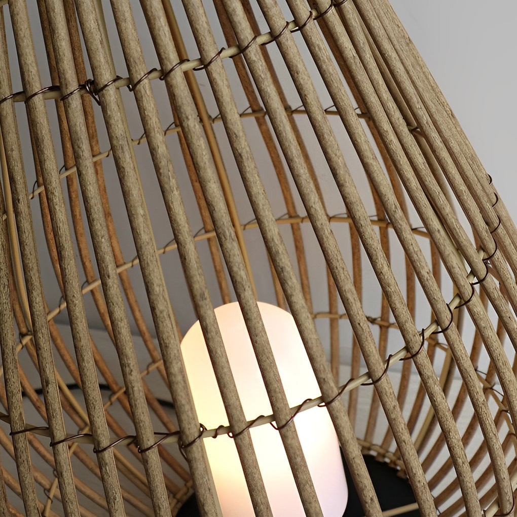 Handwoven Rattan Outdoor Lantern with Handle - Modern Floor Lamp