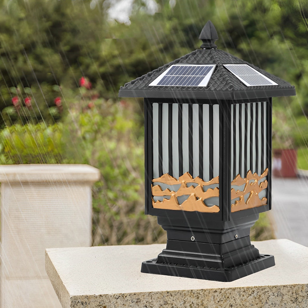 Modern Solar Fence Post Light with Die-Cast Aluminum & Glass Shade