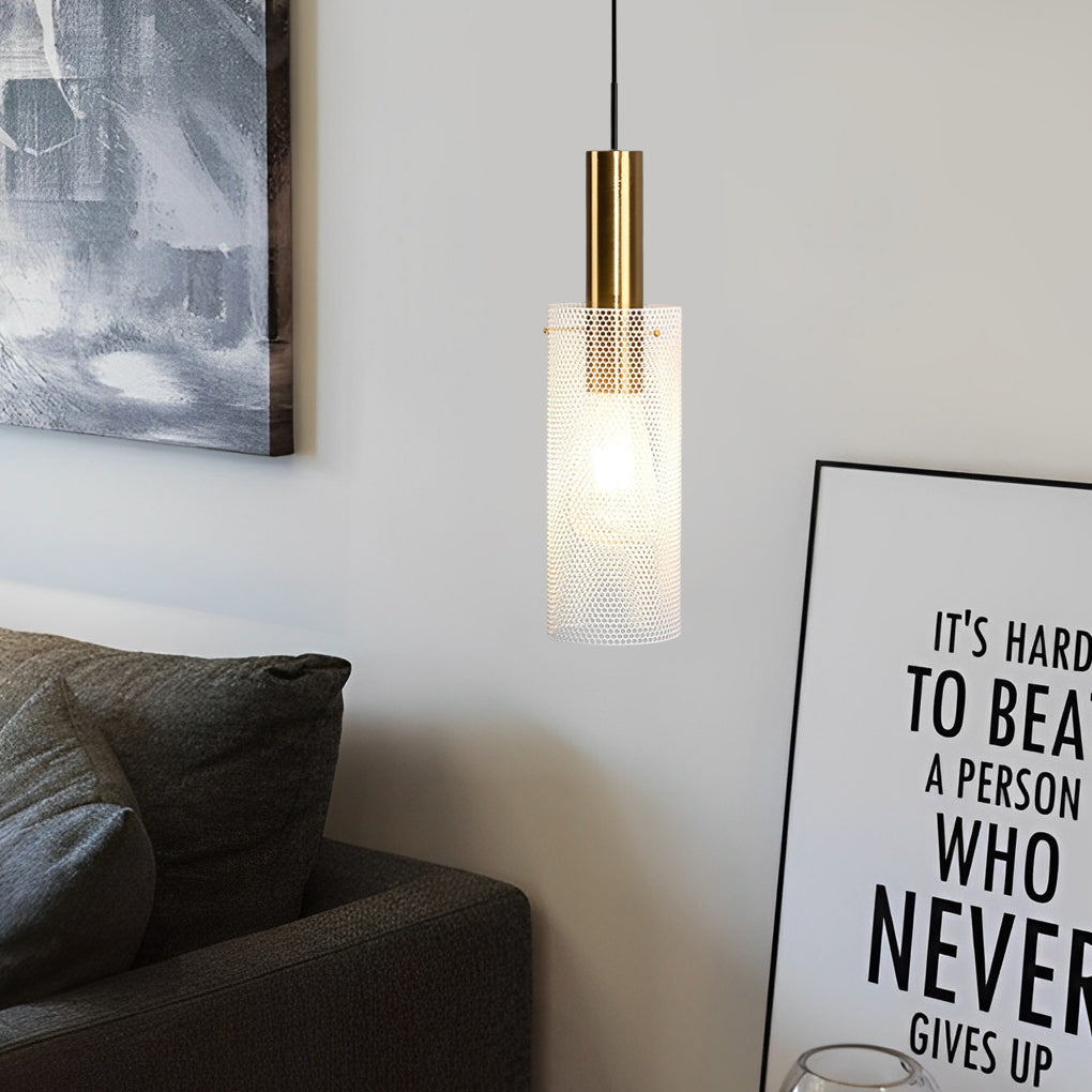 Modern Iron Grid Pendant Light - Cylindrical Minimalist Ceiling Lamp