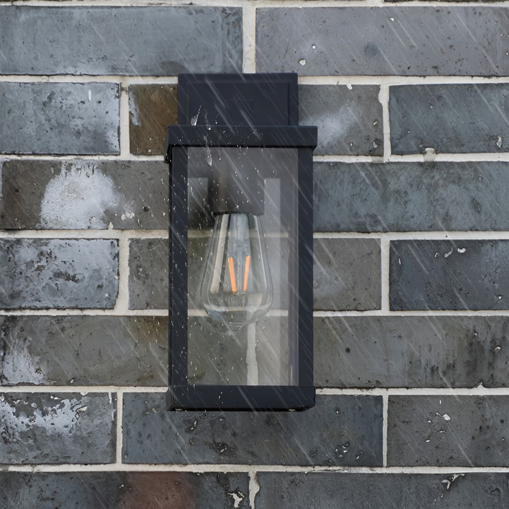 Rectangular Glass Outdoor Wall Lamp - Modern Black Waterproof