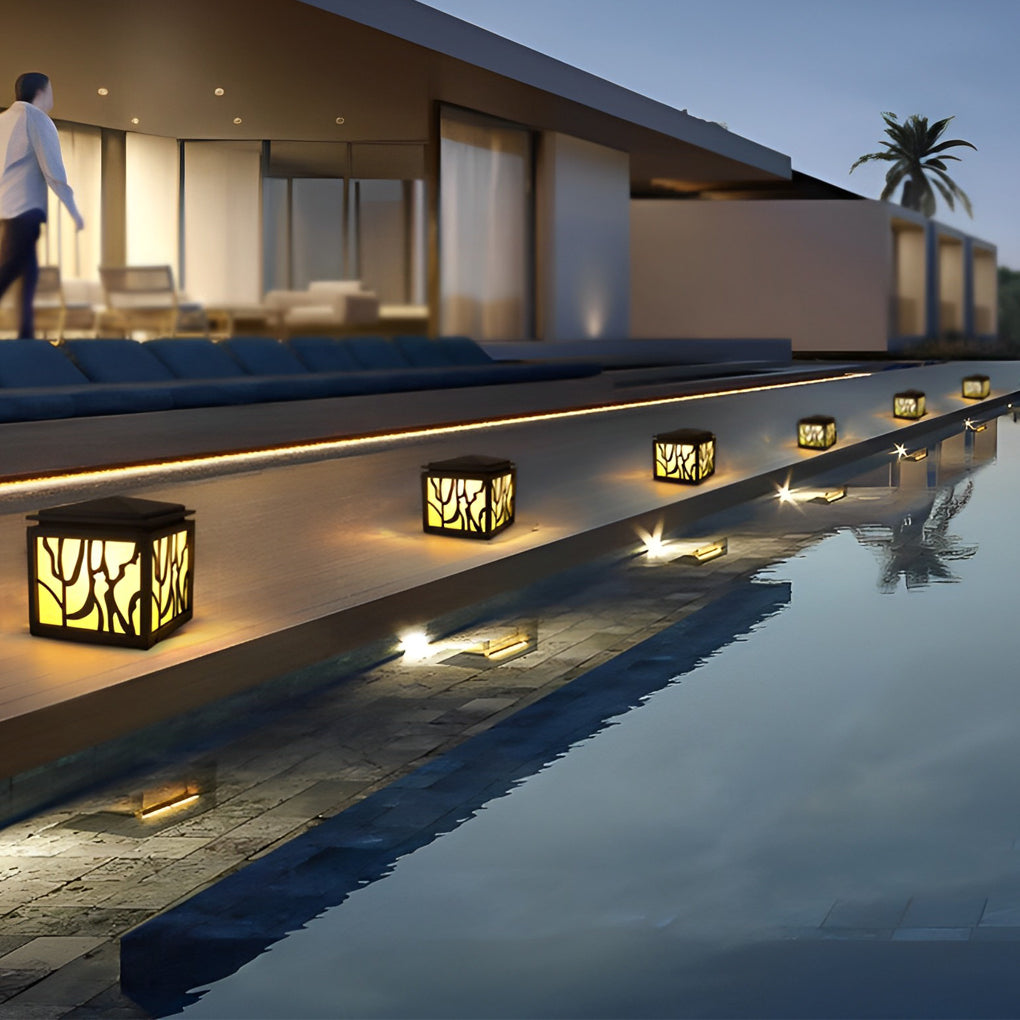 Modern Outdoor LED Fence Post Light - Stainless Steel & Marble