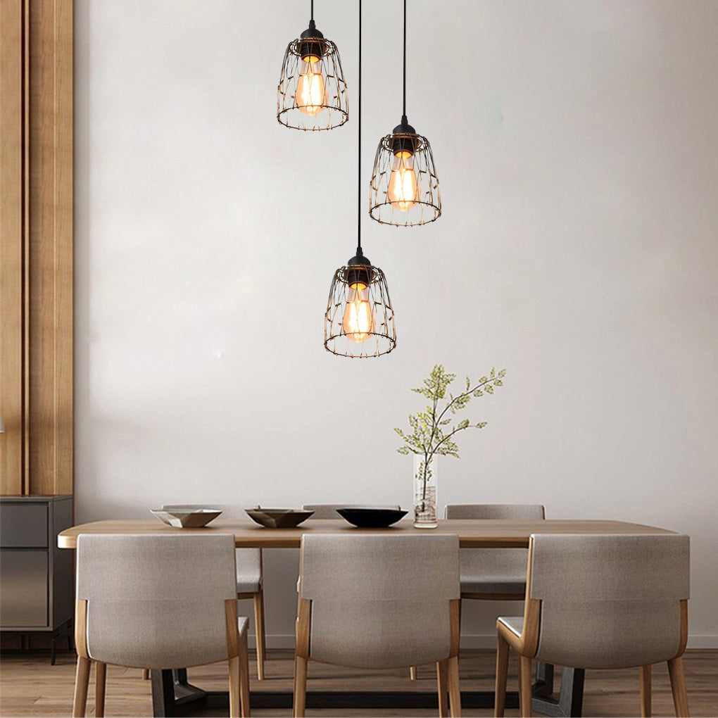 3-Light Adjustable Iron Cage Pendant Light Industrial Chandelier