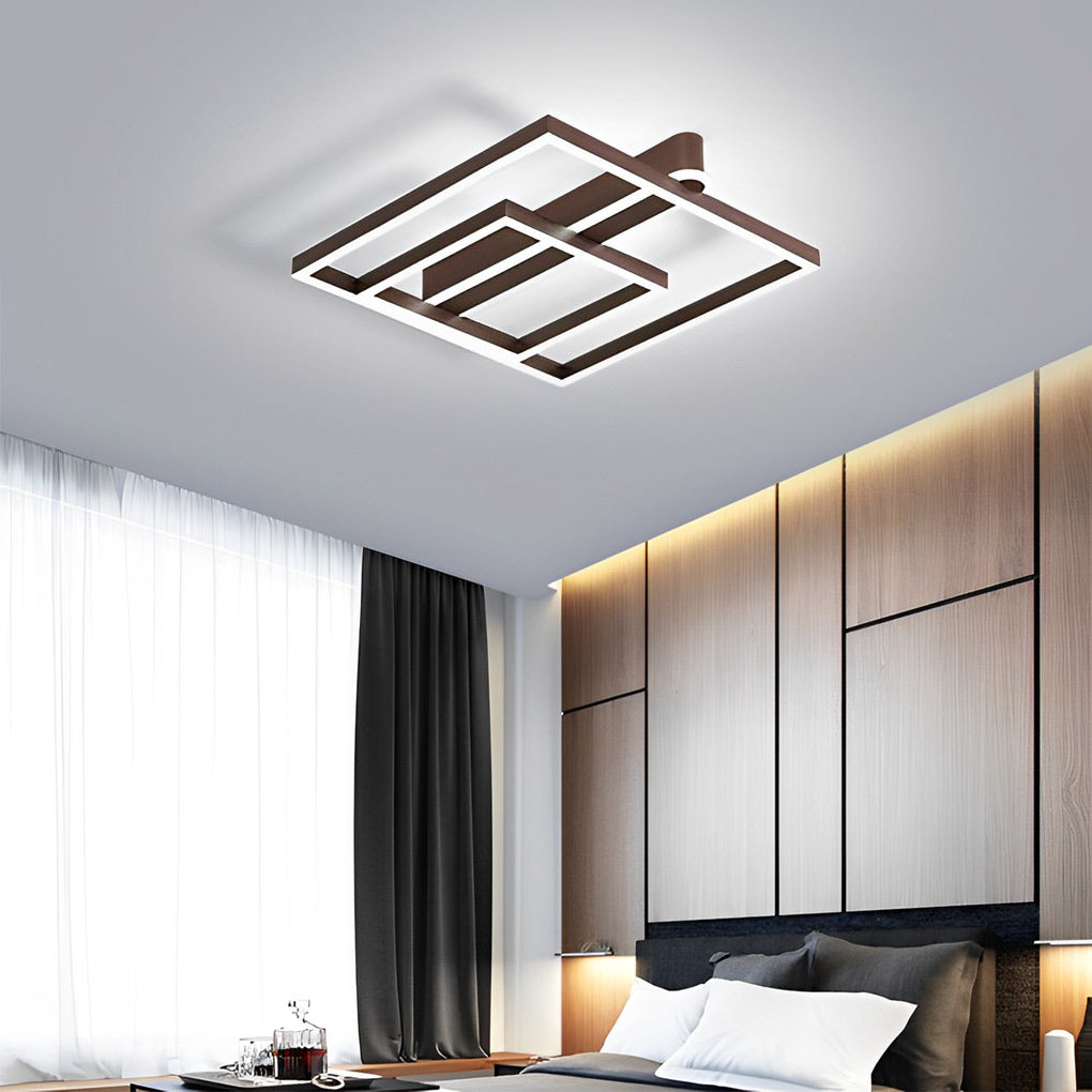 Modern Double Frame Semi Flush Ceiling Light - Aluminum & Acrylic