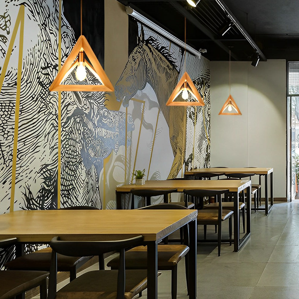 Geometric Wood Pendant Light - Modern Farmhouse Rustic Ceiling Fixture