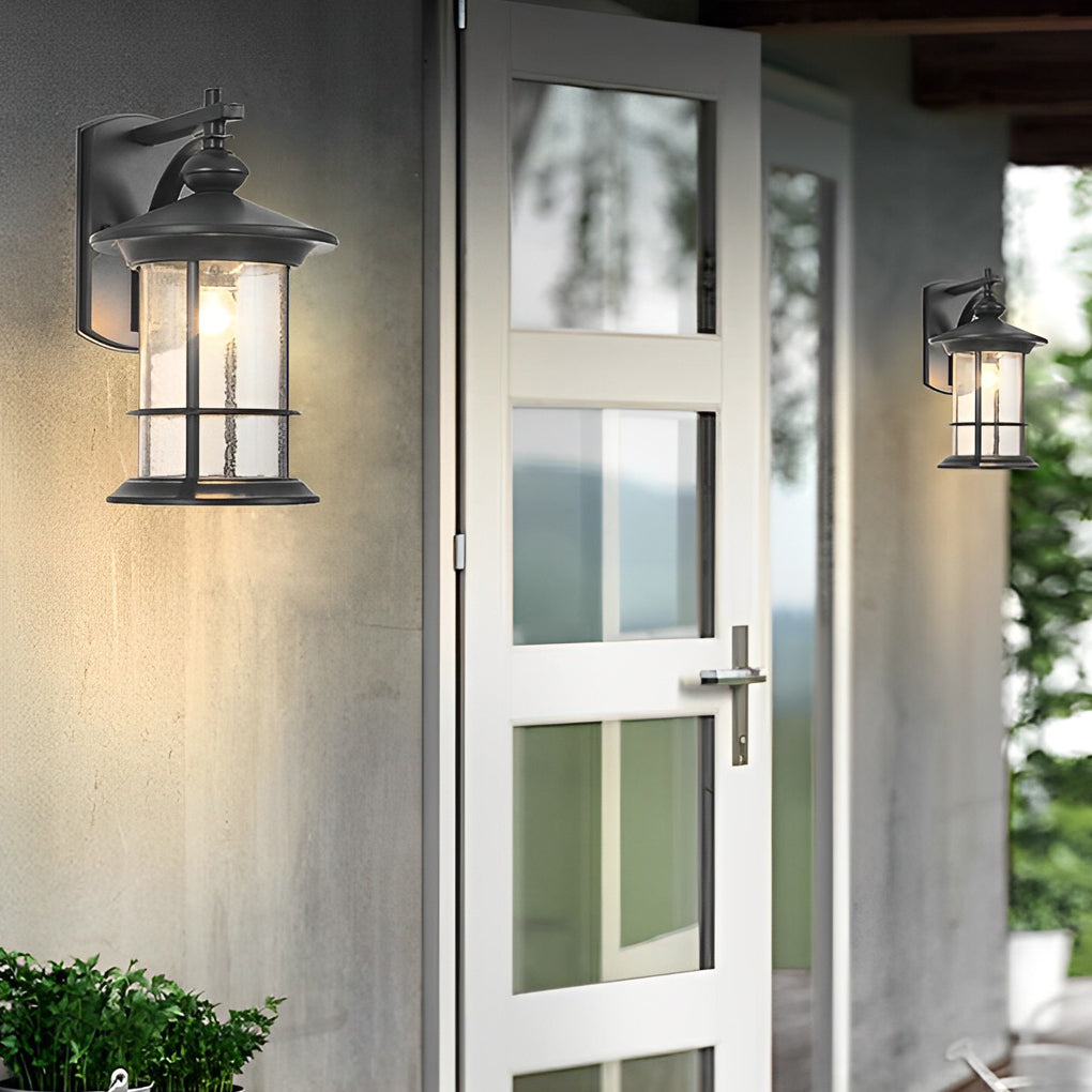 Modern Matte Black Outdoor Wall Lamp with Glass Shade IP44 Waterproof
