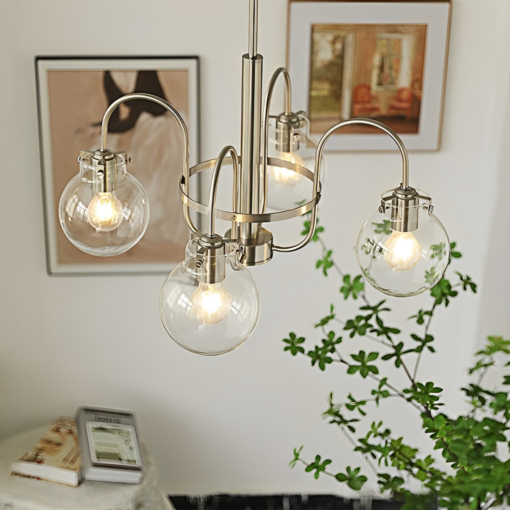 Glass Ball Curved Arm Chandelier - Modern Nordic Pendant Light