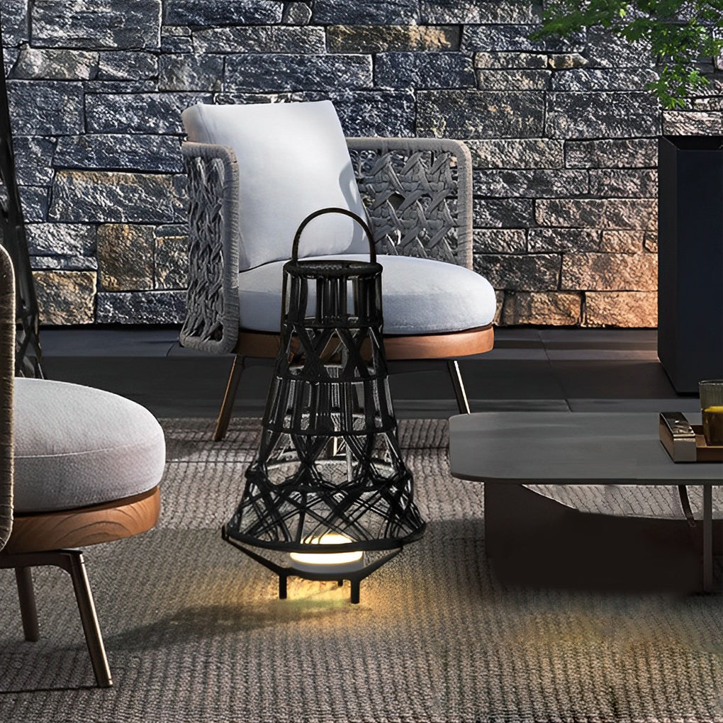 Rustic Tribal Outdoor Floor Lamp - Stainless Steel Black Finish