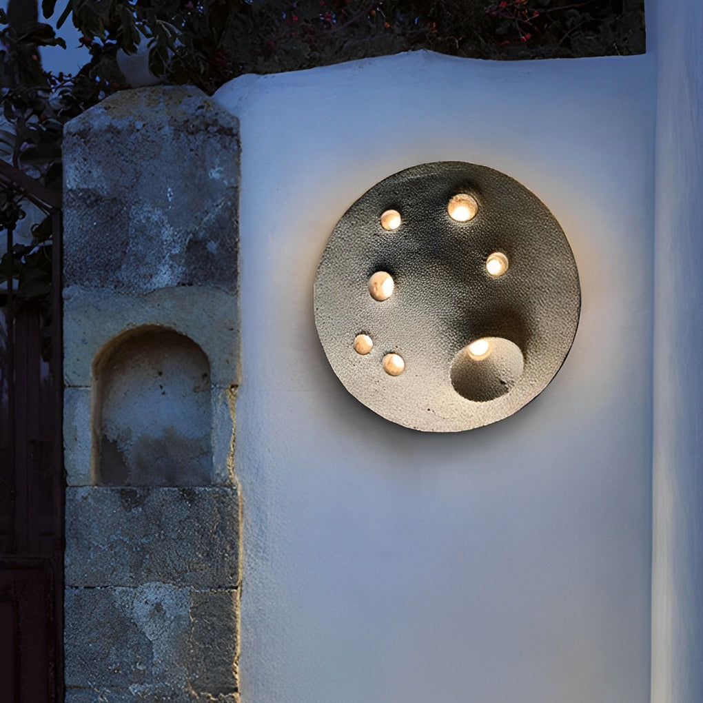 Round Lunar Crater Stone LED Outdoor Wall Lamp - Industrial
