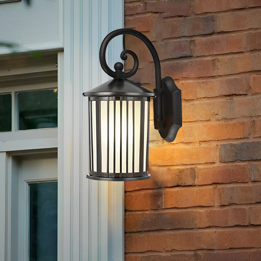 Black Aluminum Outdoor Wall Light with Striped Glass Shade