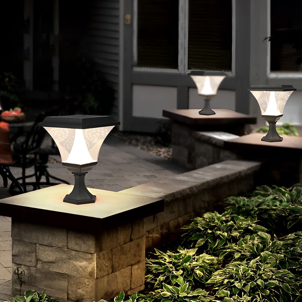 Square Solar LED Outdoor Post Light Black Aluminum Waterproof