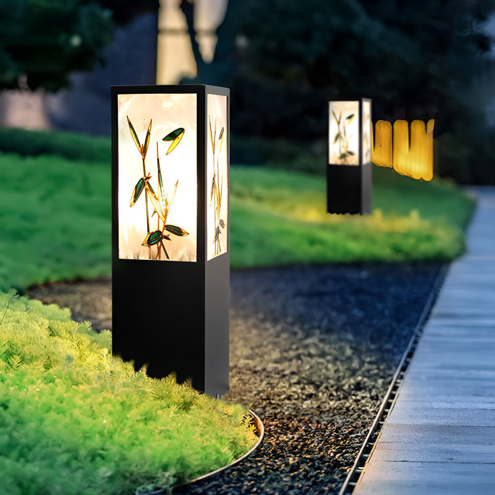 Vintage Square Solar LED Path Light with Floral Acrylic Shade