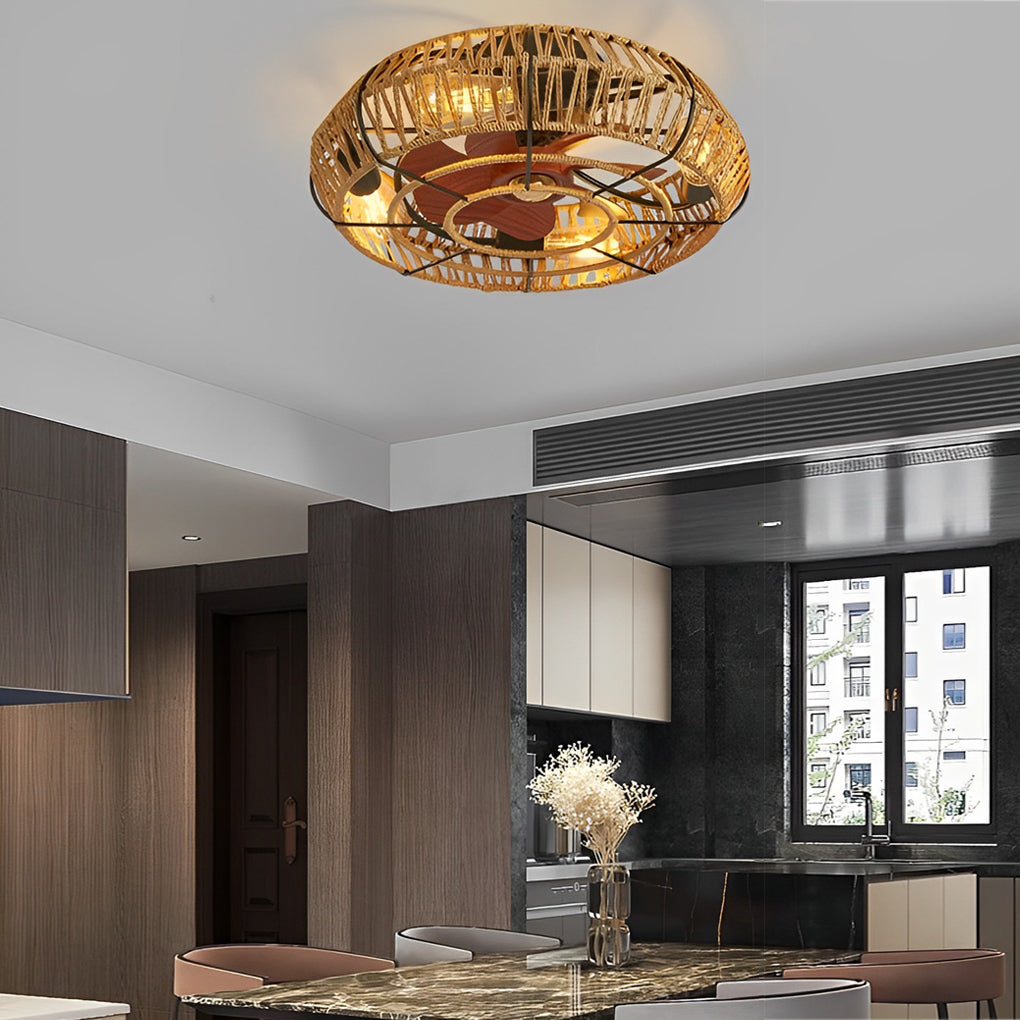 Rattan Bladeless Ceiling Fan Light with Remote Control