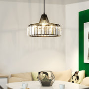 Crystal Drum Chandelier Modern Pendant Light Black Gold Metal