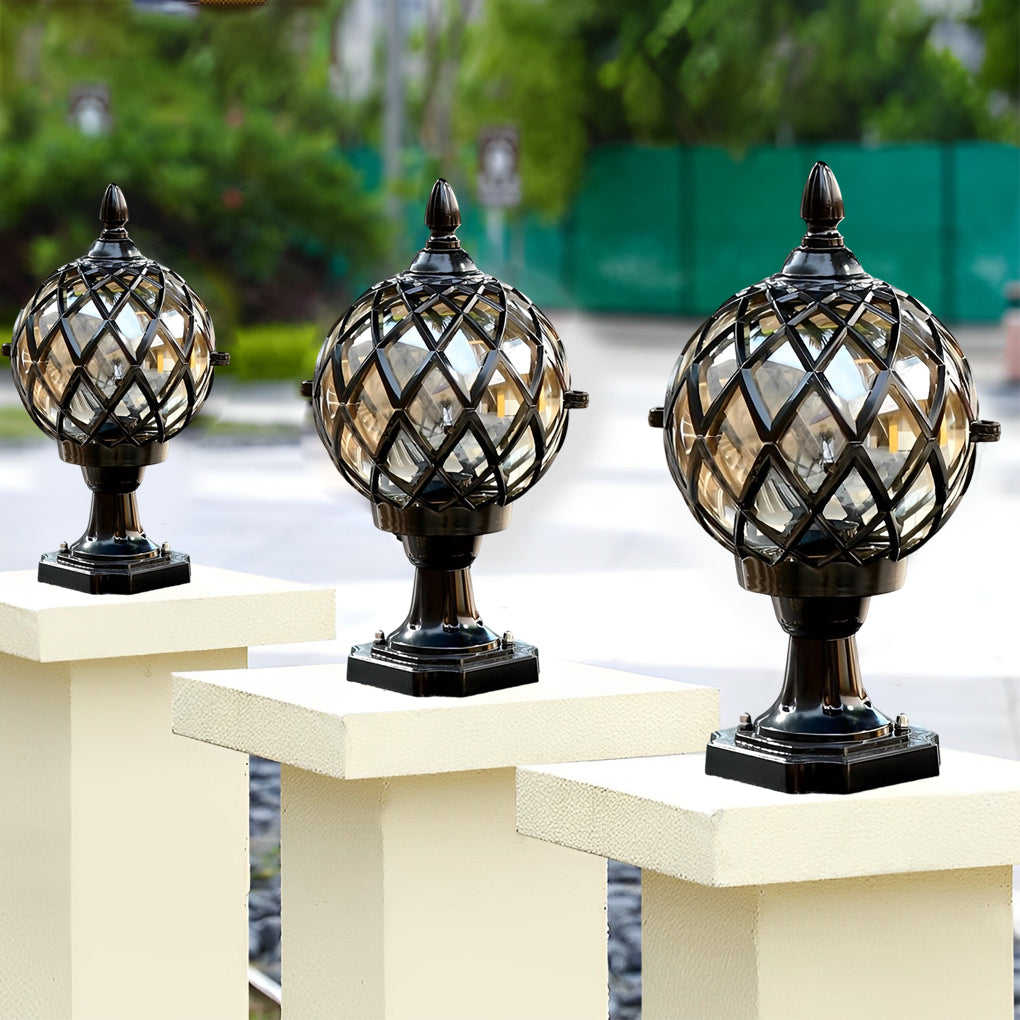 Modern Round Ball Outdoor Post Light – Aluminum & Glass
