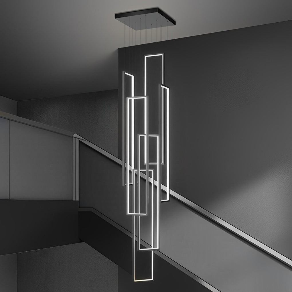 Modern Black Aluminum LED Staircase Chandelier with Adjustable Design