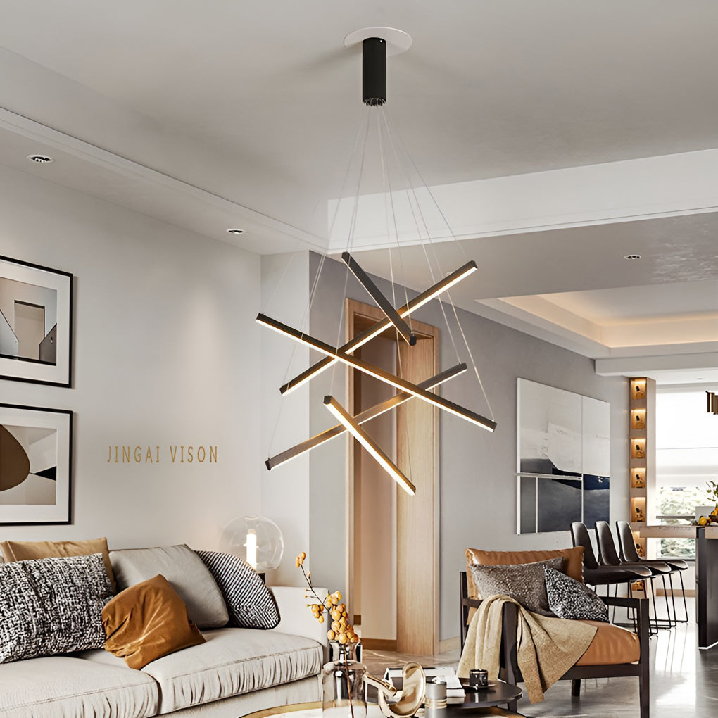 Modern Black Linear LED Chandelier with Stepless Dimming & Remote