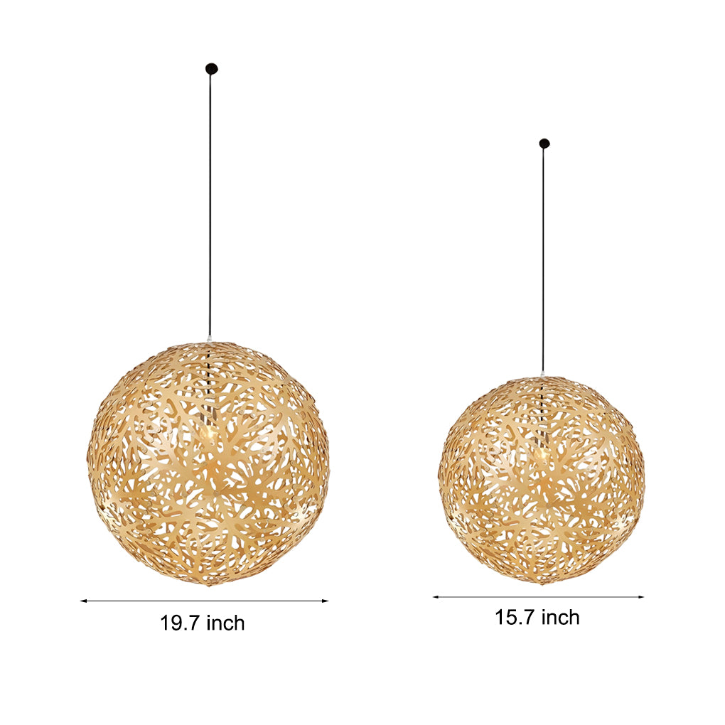 Handmade Hollowed Ball Basswood Pendant Light Modern Chandelier