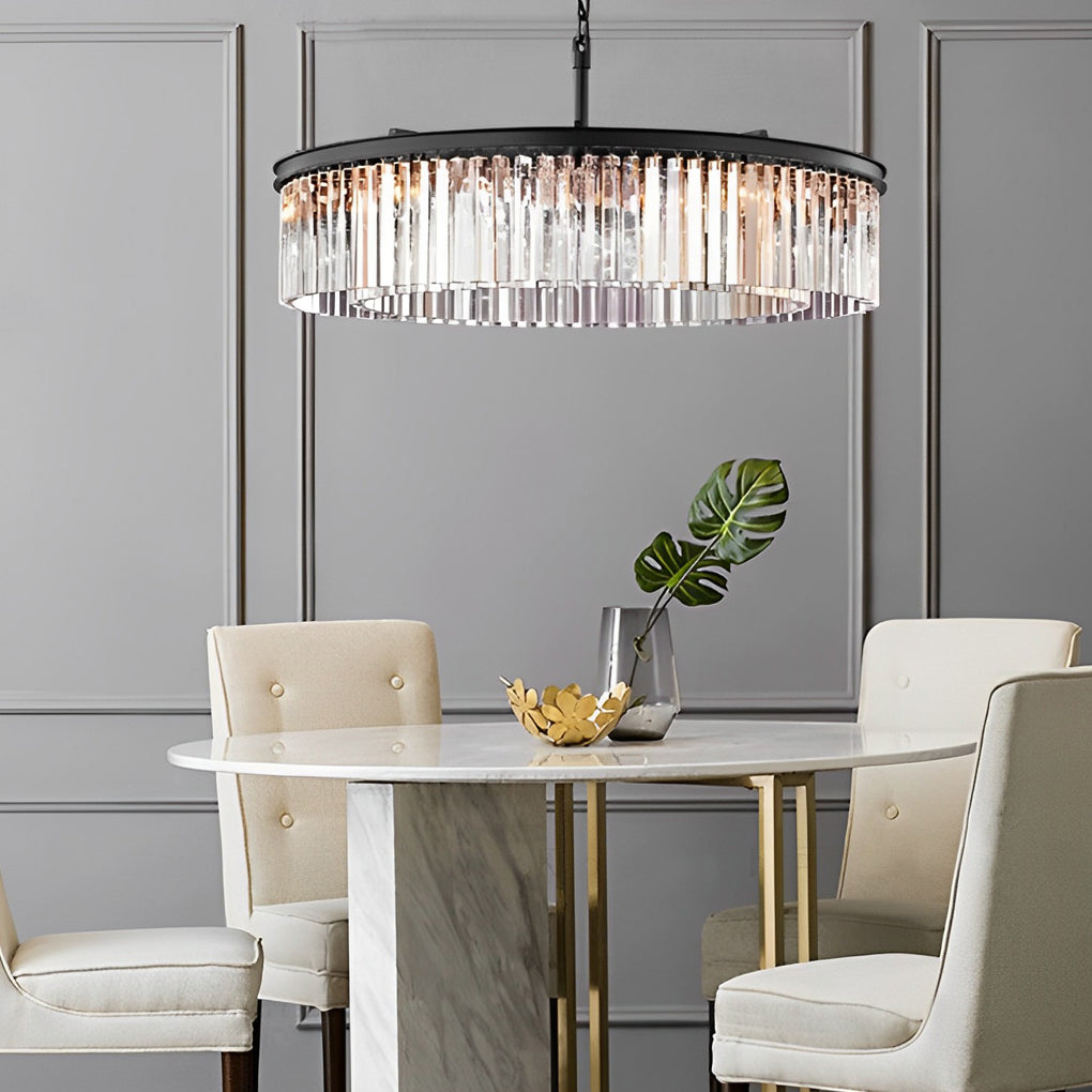 Crystal Metal Chandelier - Mid-Century Modern Round Pendant Light