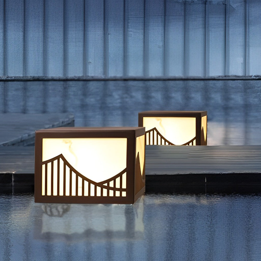 Modern Solar LED Outdoor Post Light with Mountain Scenery Design