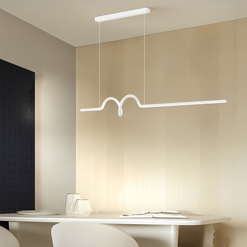 Modern Wavy LED Pendant Light with Stepless Dimming & Remote
