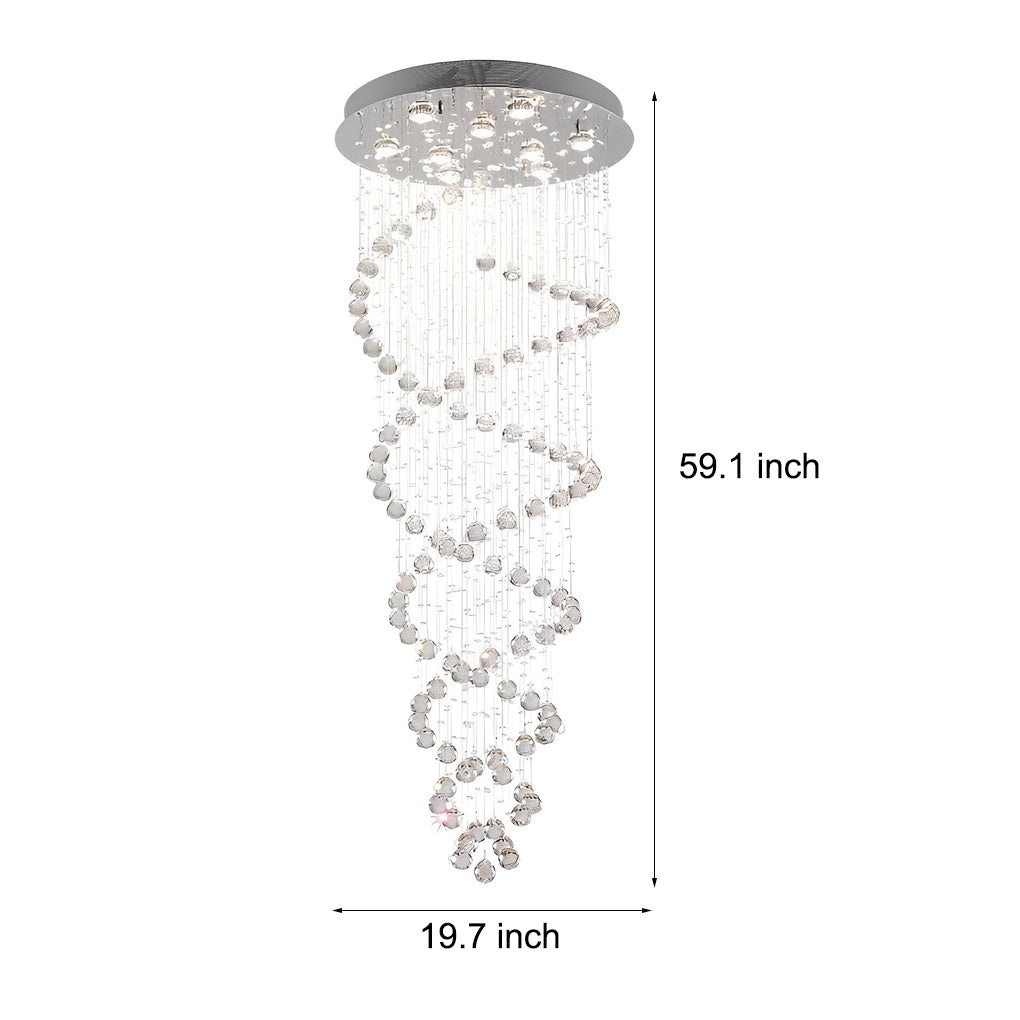 Double Spiral Crystal LED Staircase Chandelier with 3-Step Dimming