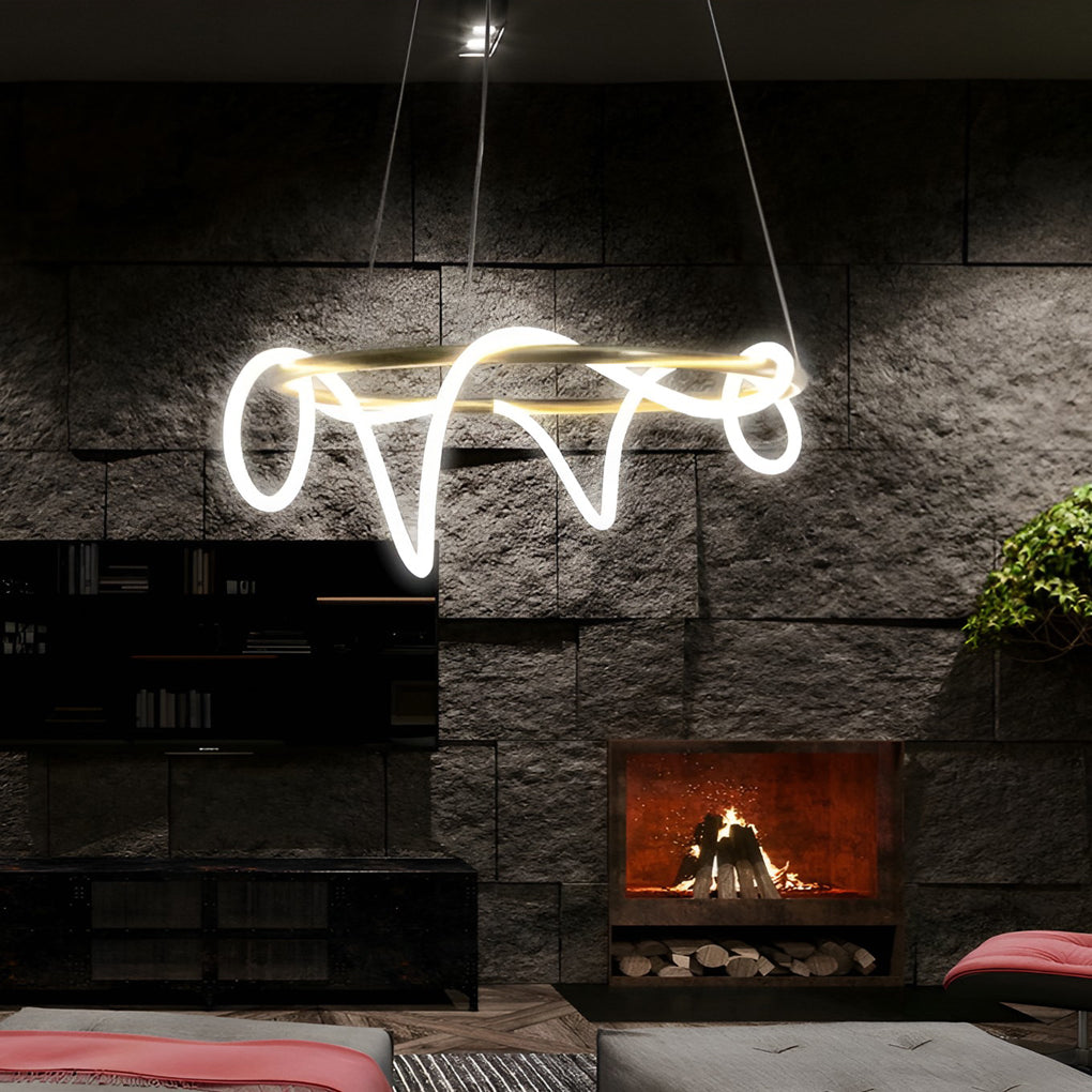 Modern LED Strip Chandelier - Gold Metal Adjustable Ceiling Light