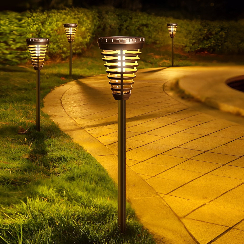 Multi-Ring Cone Solar LED Pathway Light - Modern Garden Lighting