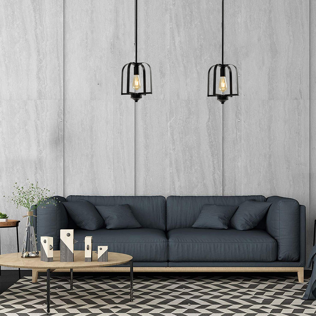 Industrial Iron Cage Pendant & Ceiling Light Fixture - Black