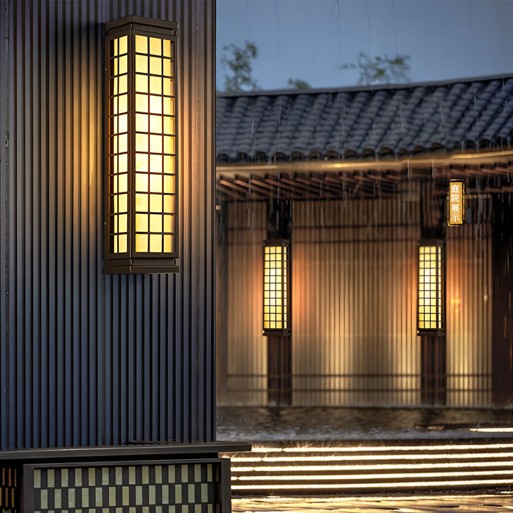 Rectangular Industrial Outdoor Wall Light with Marble Shade