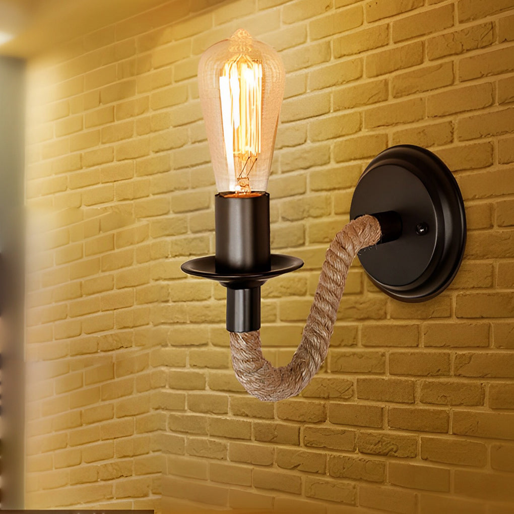 Industrial Rope-Wrapped Iron Wall Sconce - Retro Style Lighting