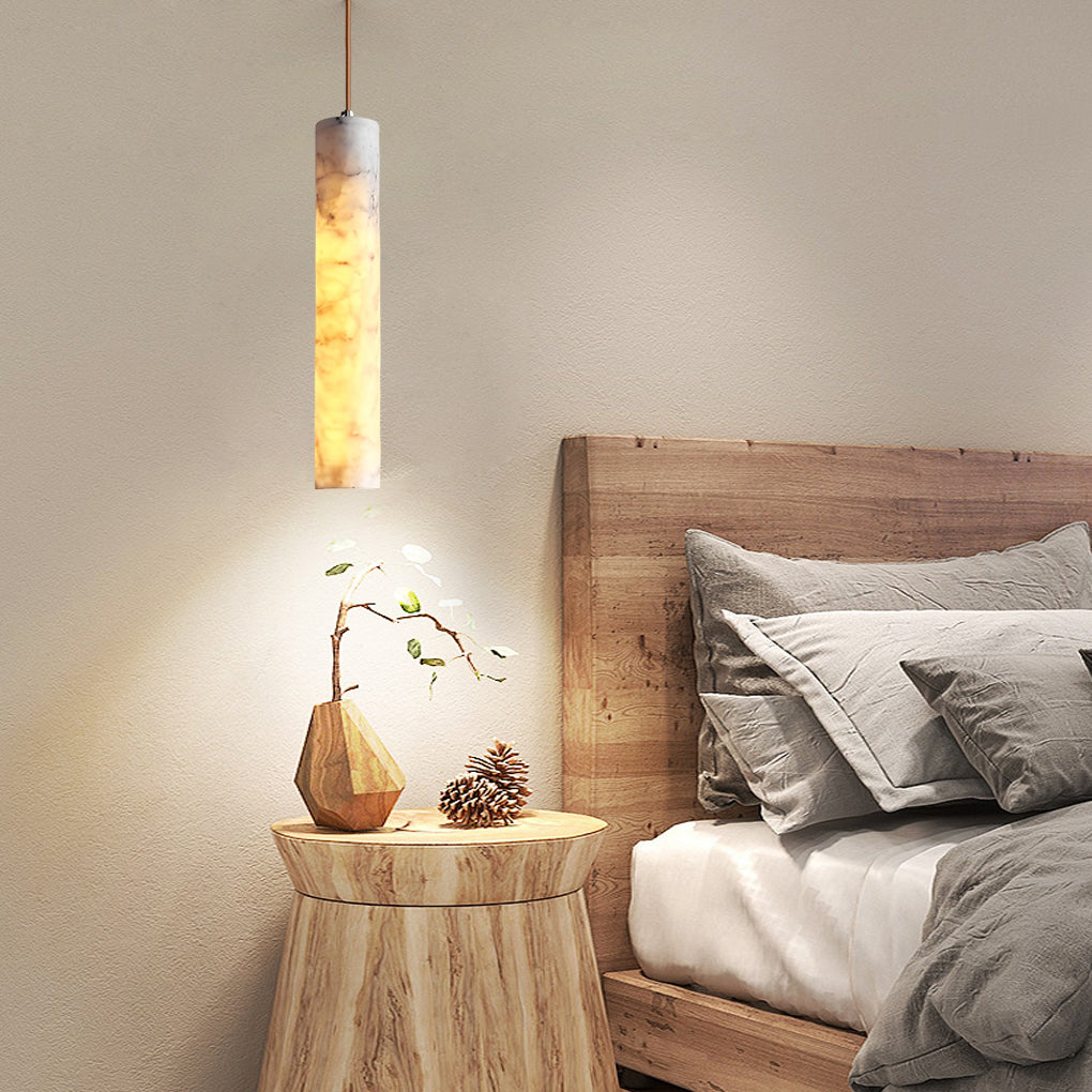 Elongated Cylindrical Marble Minimalist Pendant Light