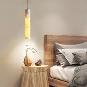 Elongated Cylindrical Marble Minimalist Pendant Light
