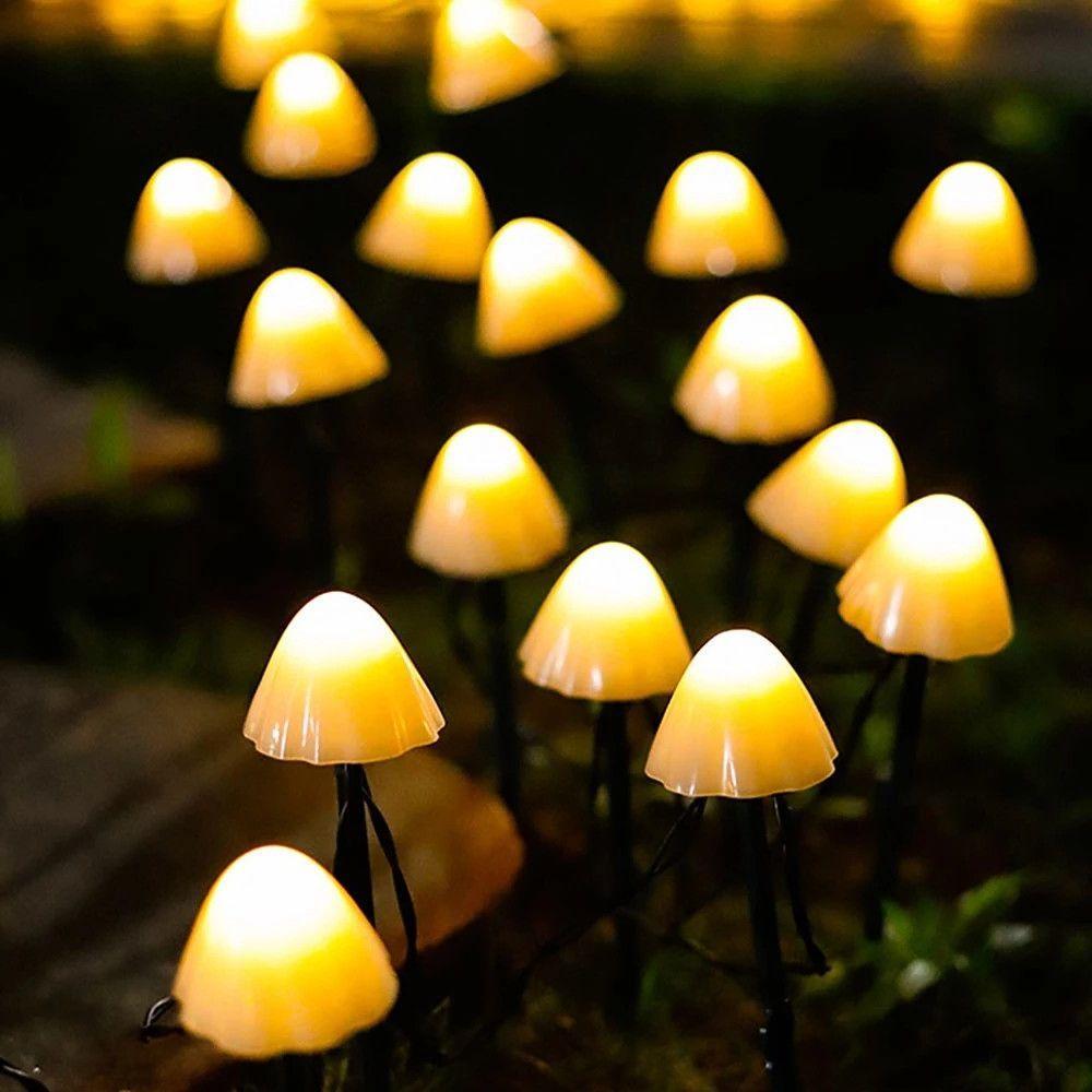 Solar Mushroom String Lights 16.4ft Outdoor Waterproof LED RGB