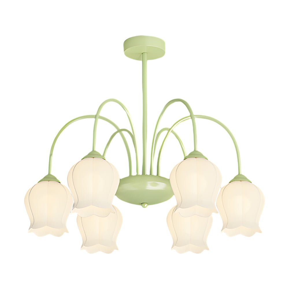 Glass Orchid Chandelier 6-Light Dimmable Floral Ceiling Light