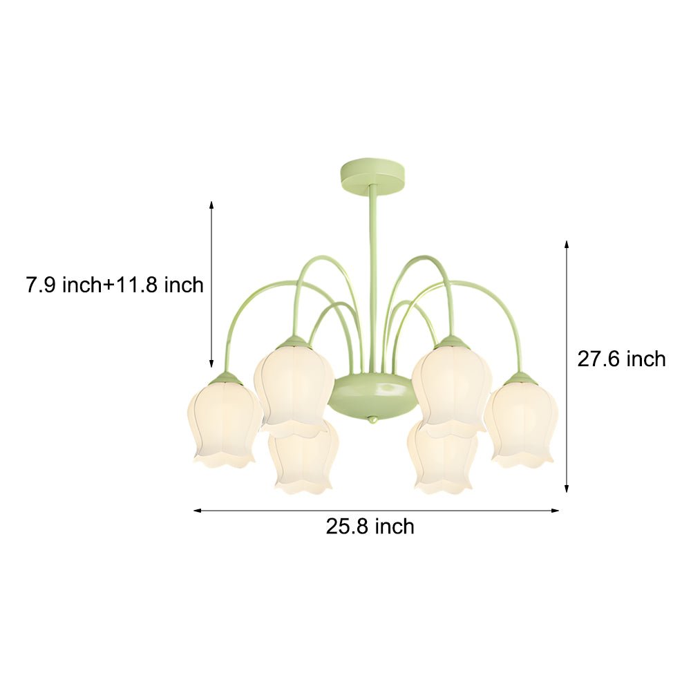 Glass Orchid Chandelier 6-Light Dimmable Floral Ceiling Light