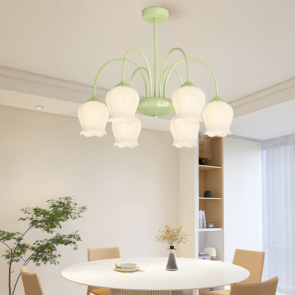 Glass Orchid Chandelier 6-Light Dimmable Floral Ceiling Light