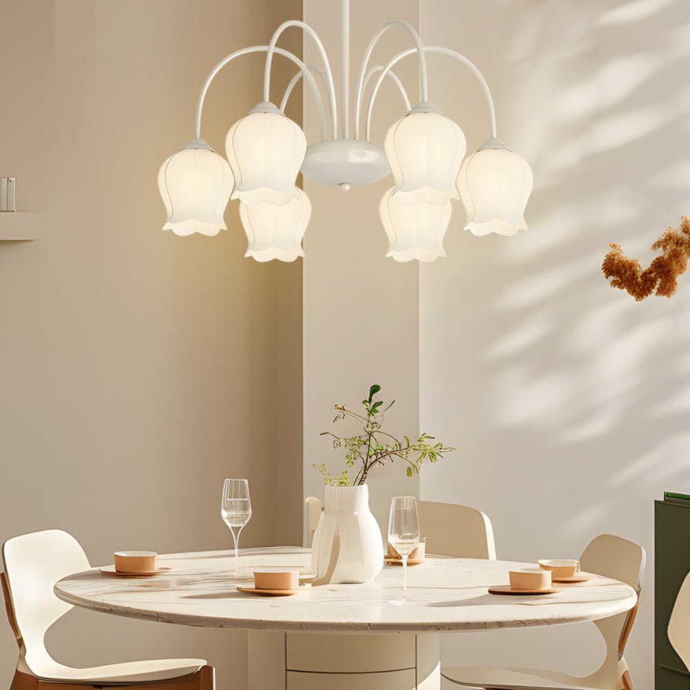 Glass Orchid Chandelier 6-Light Dimmable Floral Ceiling Light