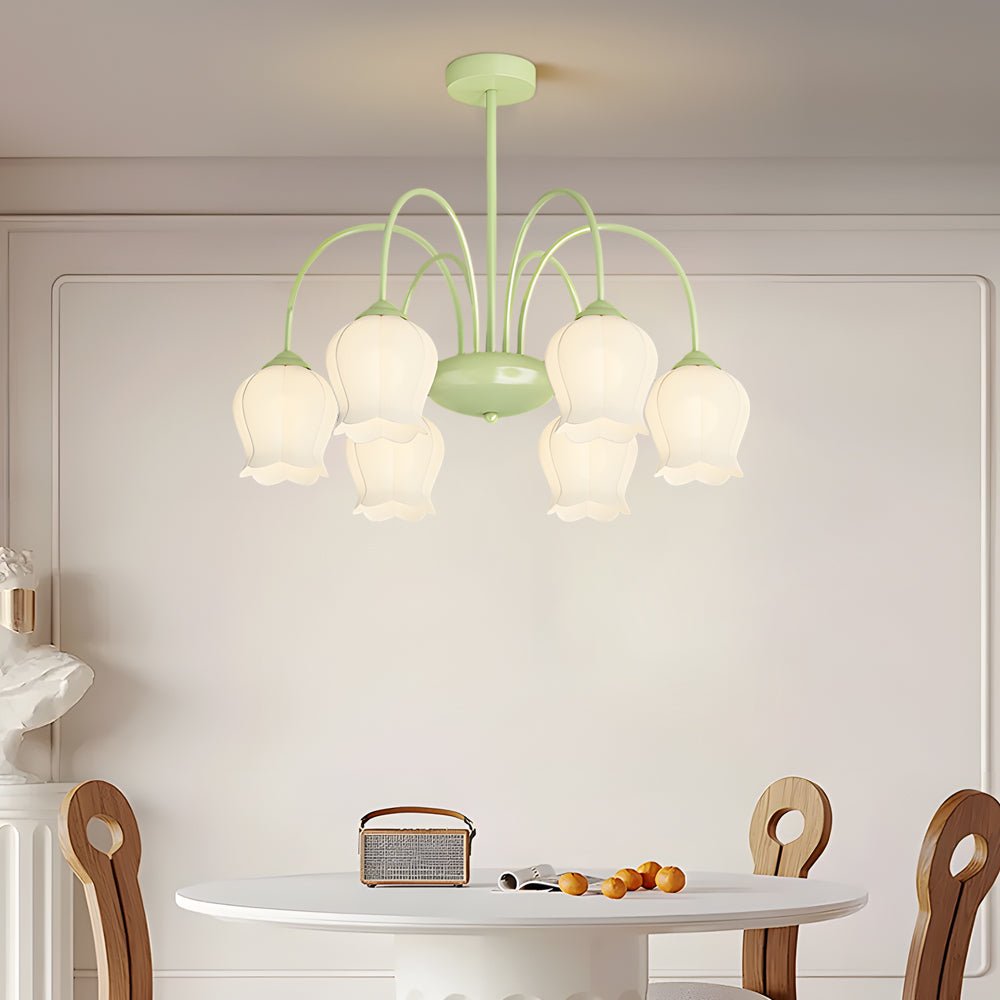 Glass Orchid Chandelier 6-Light Dimmable Floral Ceiling Light