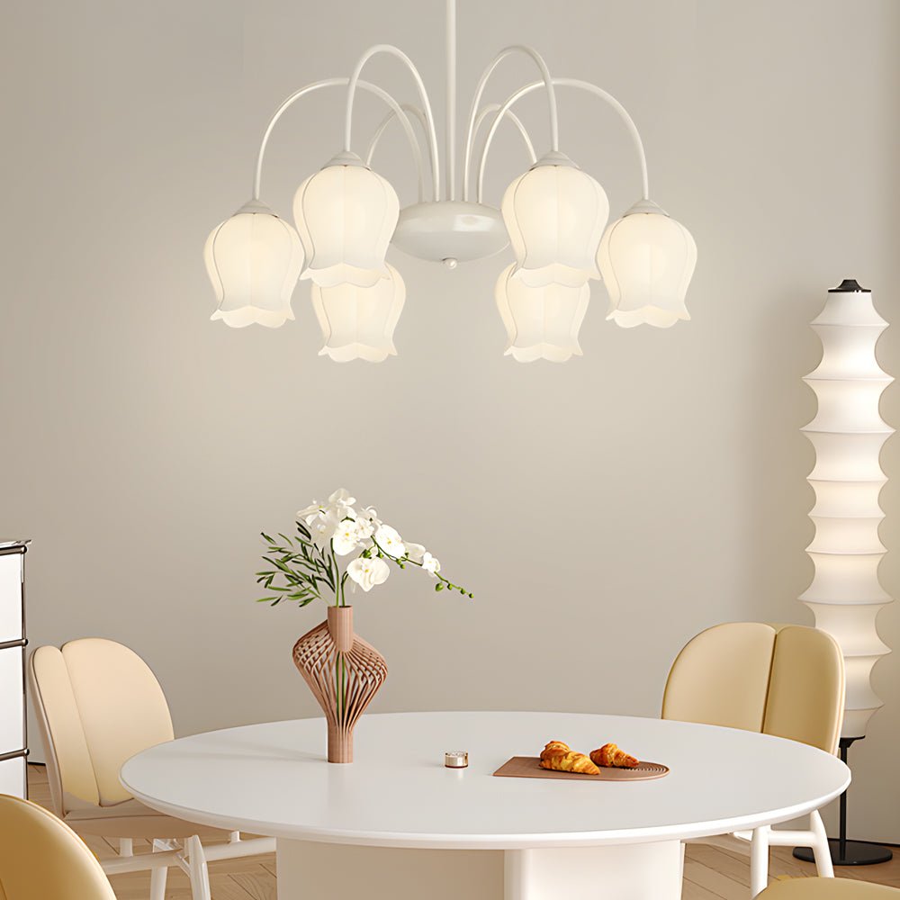 Glass Orchid Chandelier 6-Light Dimmable Floral Ceiling Light