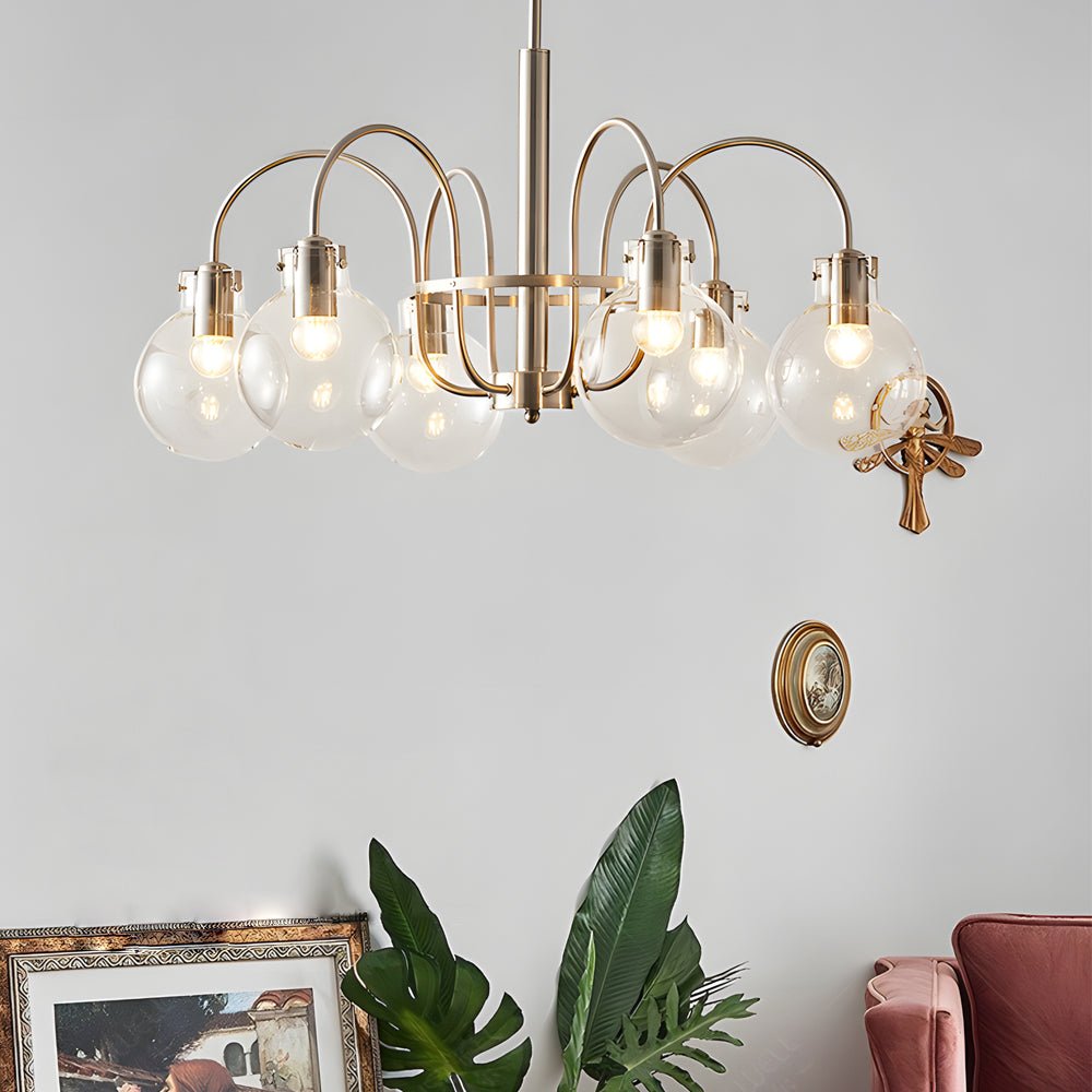 6-Light Glass Globe Chandelier Brushed Nickel Modern Indoor