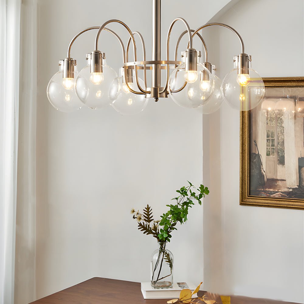 6-Light Glass Globe Chandelier Brushed Nickel Modern Indoor