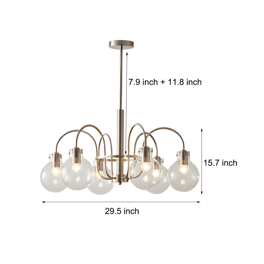 6-Light Glass Globe Chandelier Brushed Nickel Modern Indoor