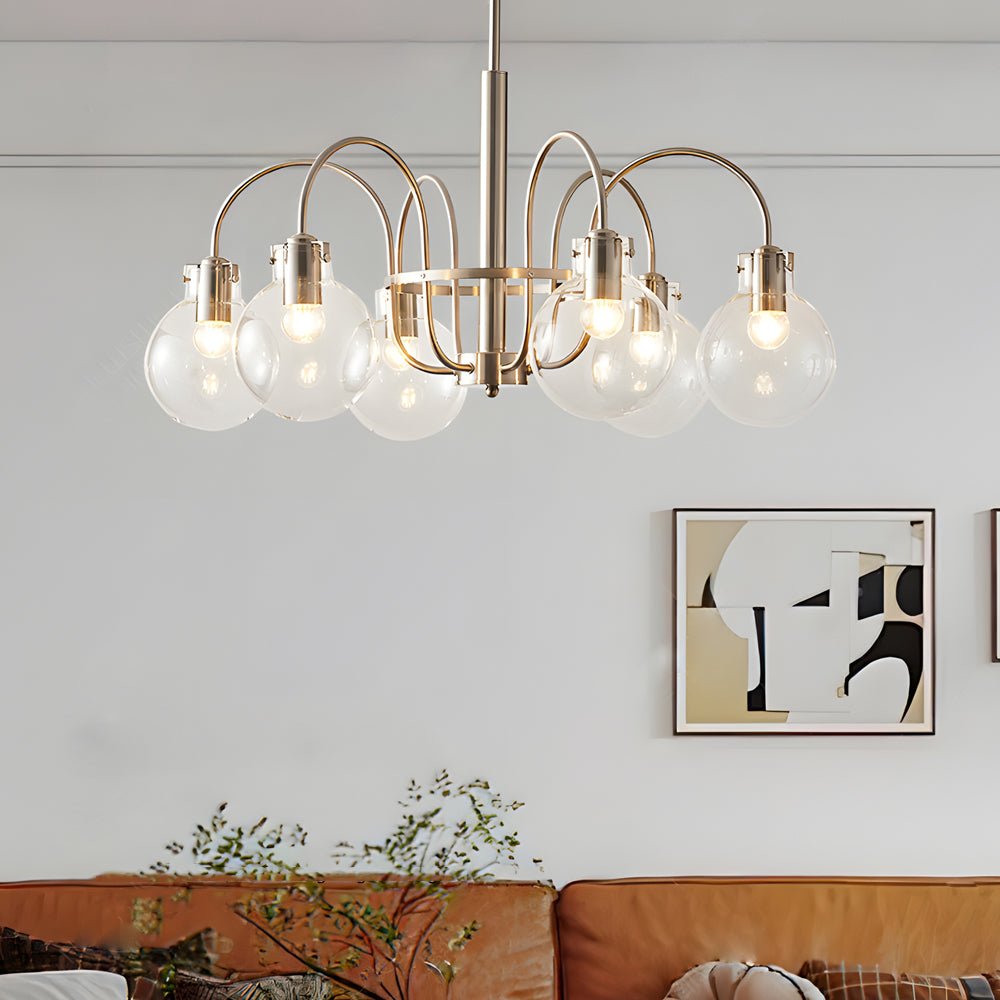 6-Light Glass Globe Chandelier Brushed Nickel Modern Indoor