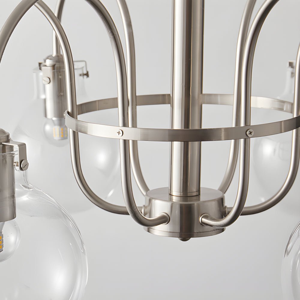 6-Light Glass Globe Chandelier Brushed Nickel Modern Indoor