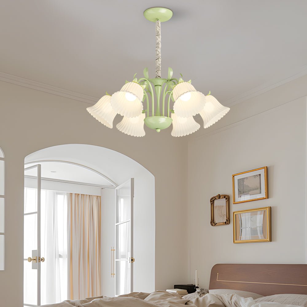 6-Light Floral Glass Chandelier with Three-Step Dimming