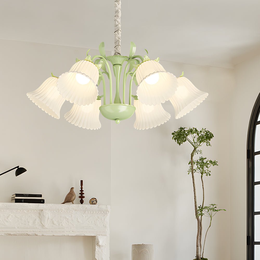6-Light Floral Glass Chandelier with Three-Step Dimming