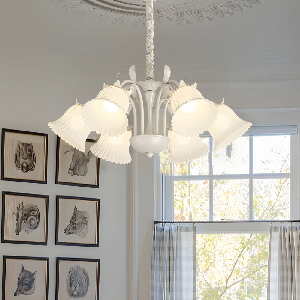 6-Light Floral Glass Chandelier with Three-Step Dimming