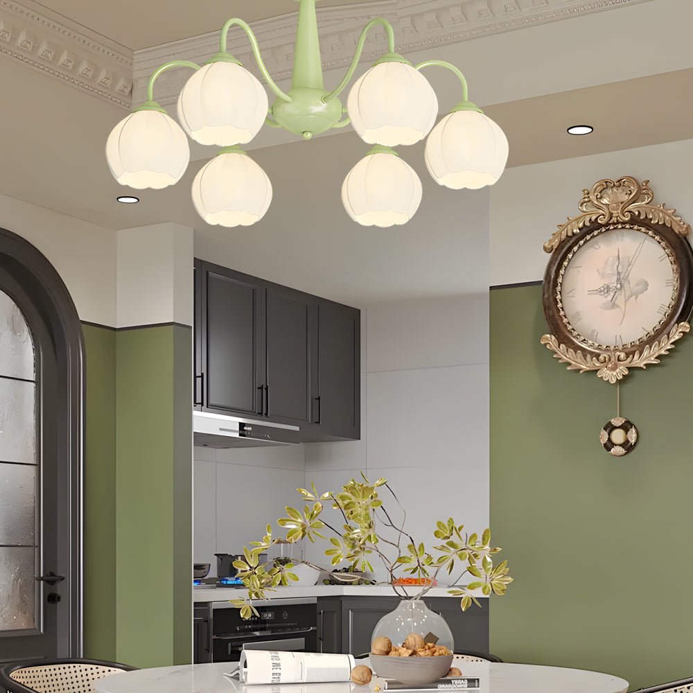 Modern Glass Orchid Chandelier with Three-Step Dimming - 6 Light