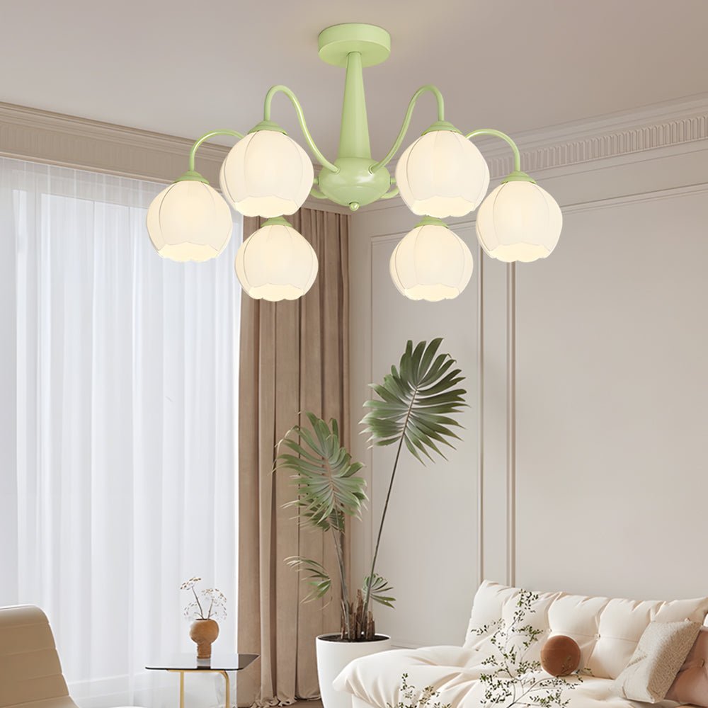 Modern Glass Orchid Chandelier with Three-Step Dimming - 6 Light