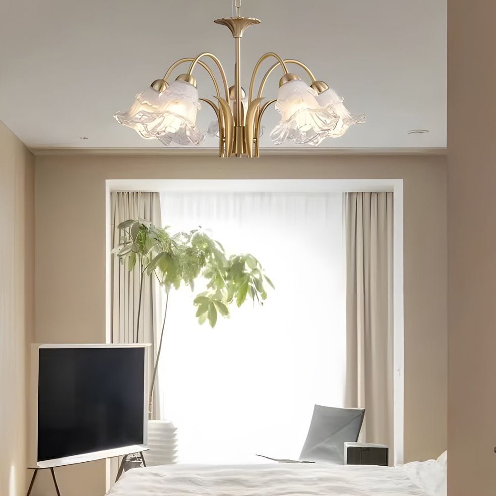Glass Lily Chandelier 6/8-Light Gold Finish French Pastoral